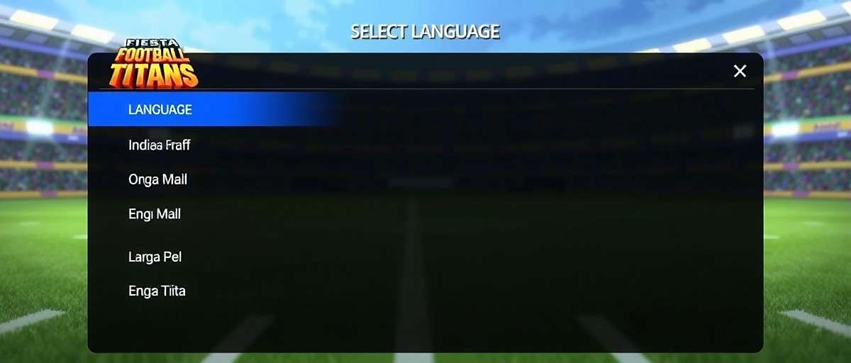 Fiesta Football Titans Multi-language Support Fiesta Football Titans language selection screen showing various Indian language options